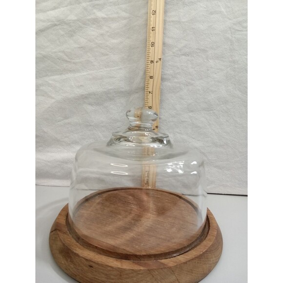 Vintage Teak Wood Cheese/Dessert Board Tray with Glass Dome Cloche Lid‎ - Picture 7 of 7